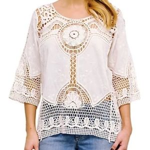 Taylor & Sage Cream Crocheted Top